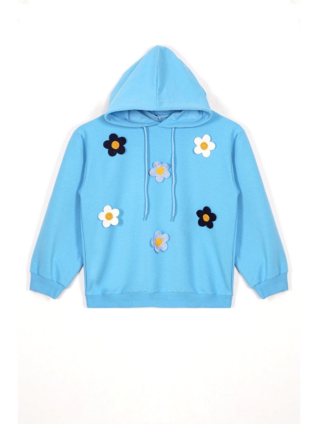 Kapüşonlu Uzun Kol Bebe Mavisi Renk Kız Çocuk Sweatshirt