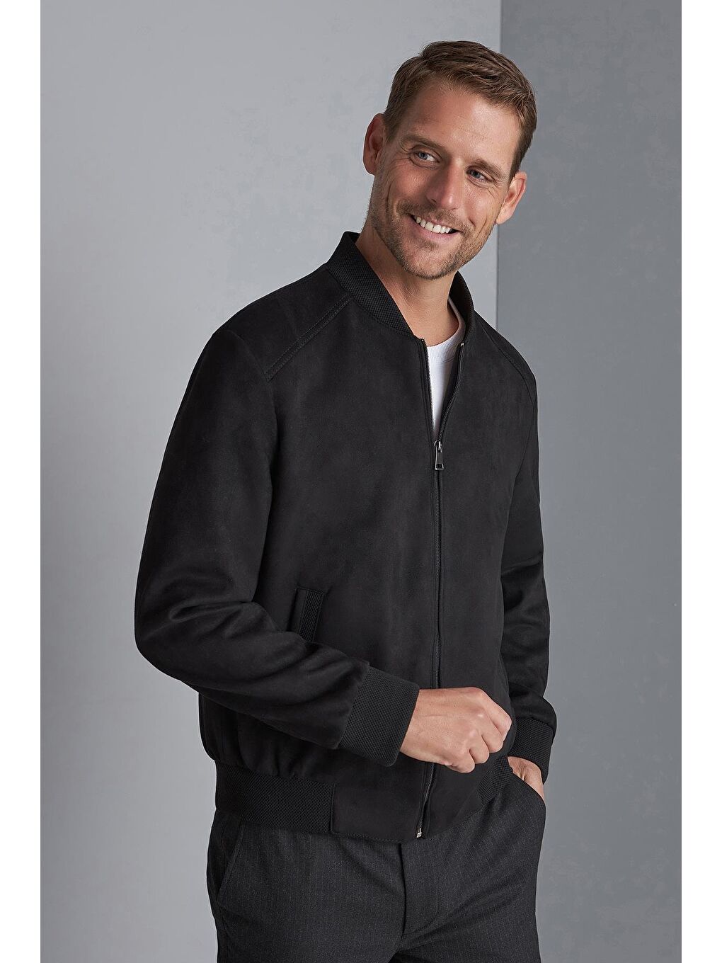 Erkek Siyah Süet Görünümlü Mont-1