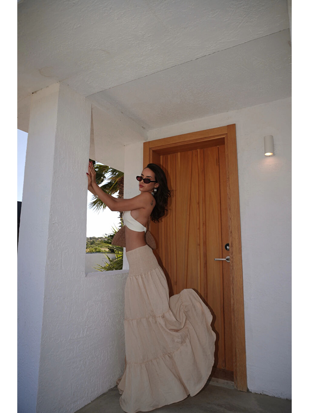 Kadın Bej Gipeli Yırtmaçlı Etek 1006-2587-1