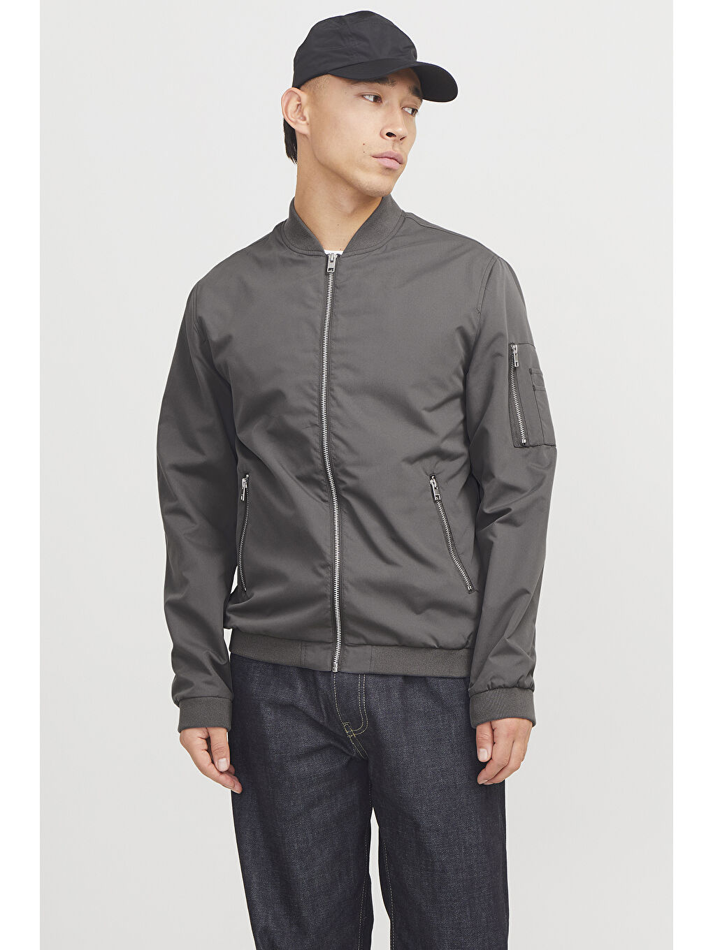 Jack & Jones Gri Jjerush Fermuarlı Suya Dayanıklı Bomber Erkek Ceket 12165203