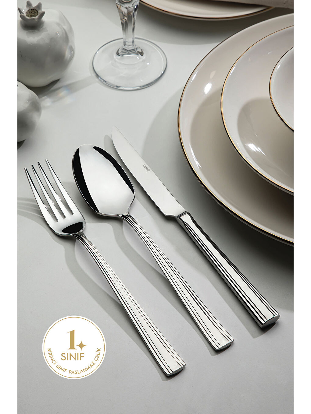 Gri Katre Sade 12 Kişilik 72 Parça Kutulu Çatal Kaşık Bıçak Takımı