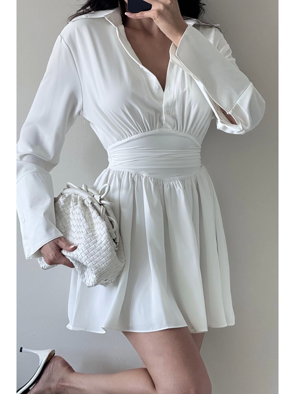 Kadın Beyaz Gömlek Elbise 1041-2677-5