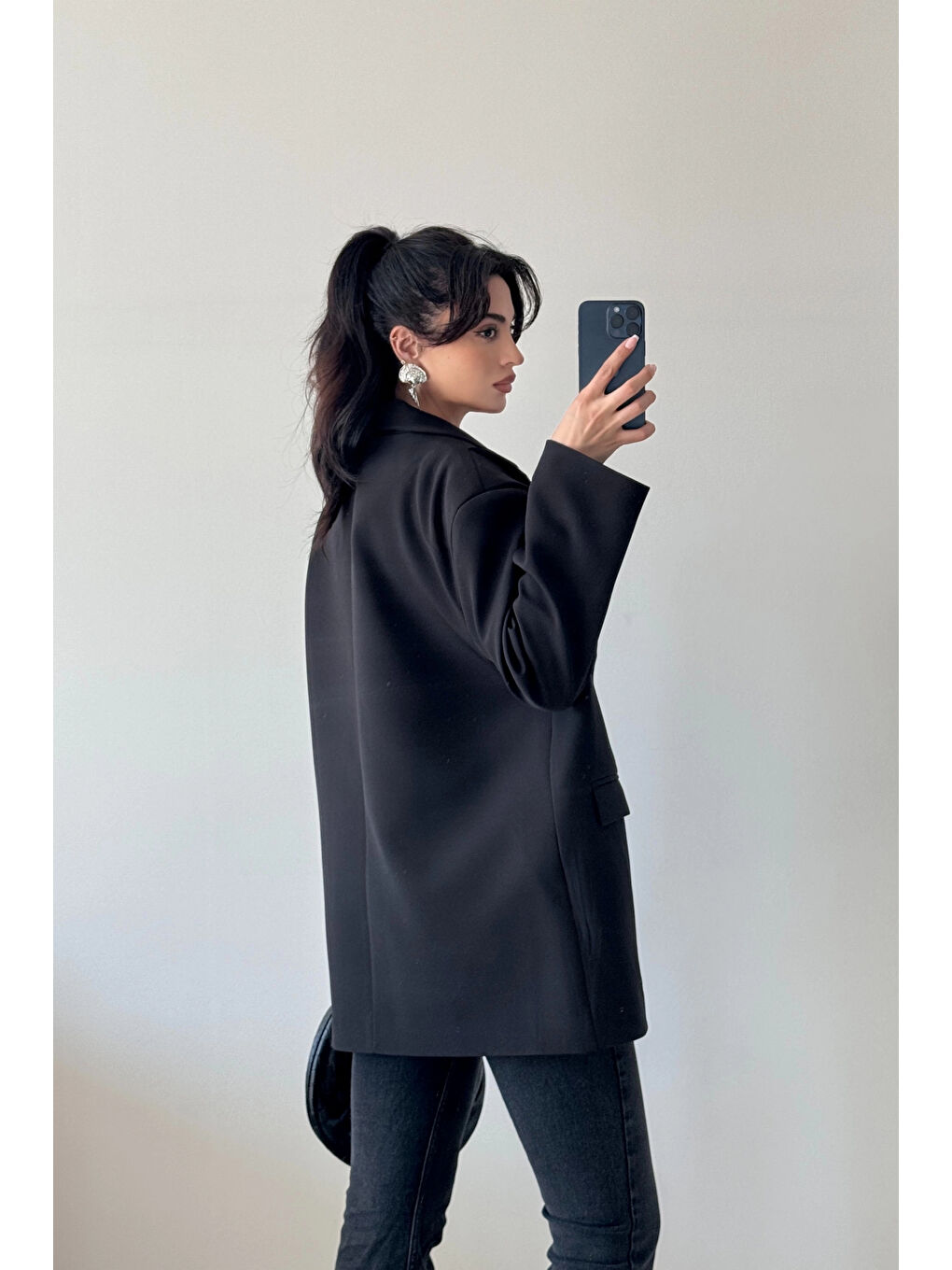 Kadın Siyah Çift Yaka Blazzer Ceket 0999-25088-1