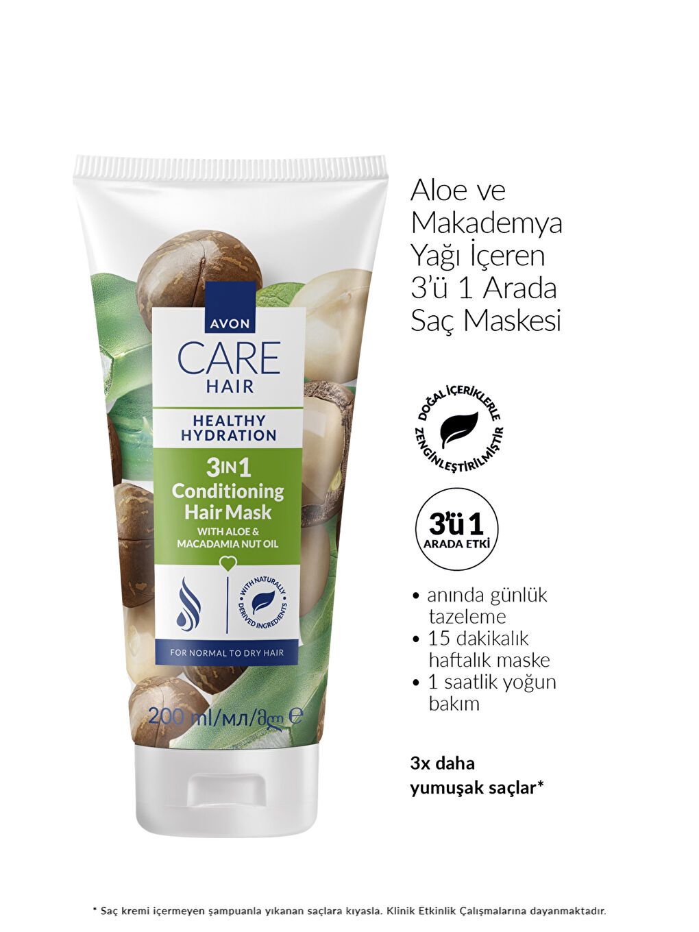 Care Aloe ve Makademya Yağı İçeren 3’ü 1 Arada Saç Maskesi 200ml-1