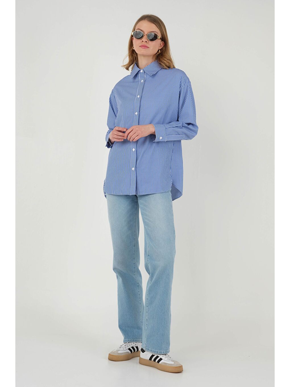 Çizgili Basic Gömlek Lacivert-1