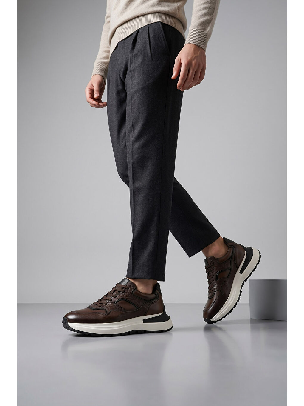 Kahverengi Erkek TÜTÜN KAHVE Bağcıklı Hakiki Deri Comfort Sneaker-2