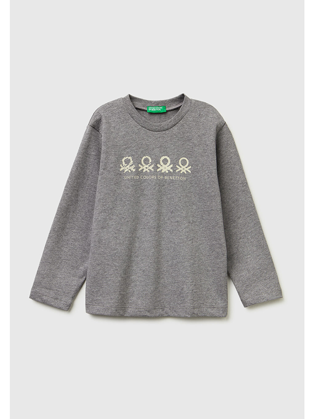 Gri Erkek Çocuk Antrasit Melanj Önü Logo Baskılı Jarse Uzun Kollu T-shirt