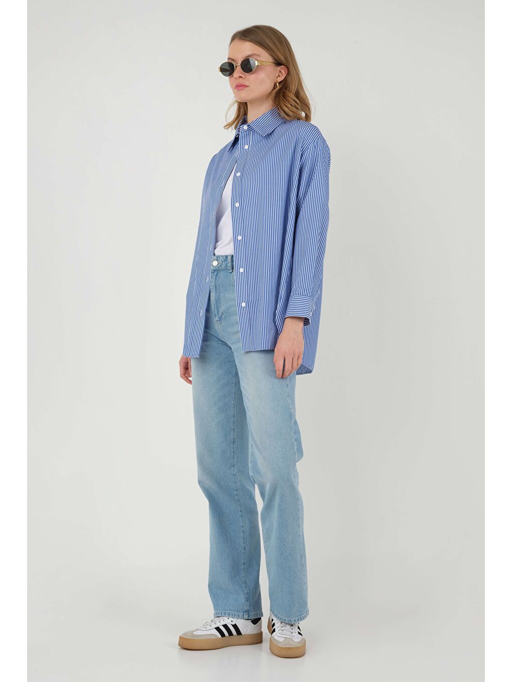 Çizgili Basic Gömlek Lacivert-2