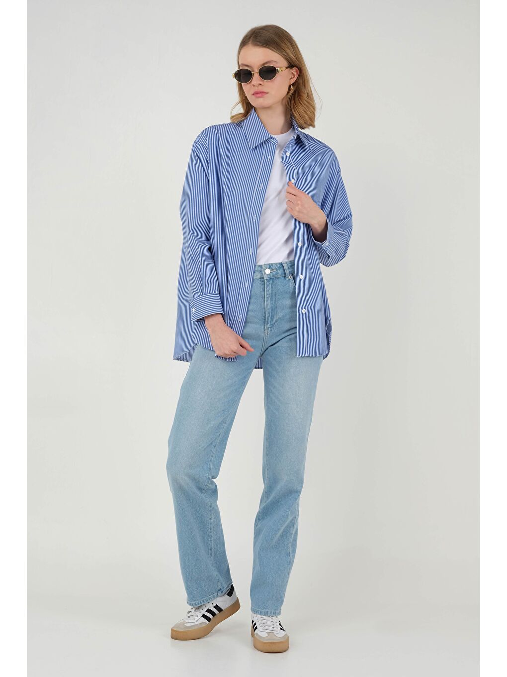 Çizgili Basic Gömlek Lacivert-3