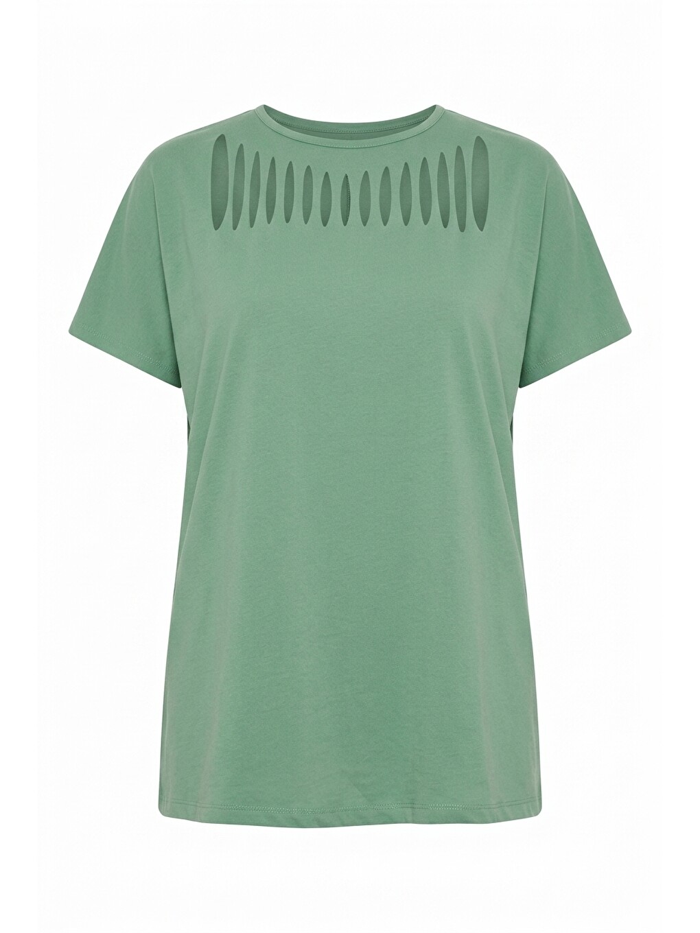 Yeşil Önü Kesikli T-shirt-5