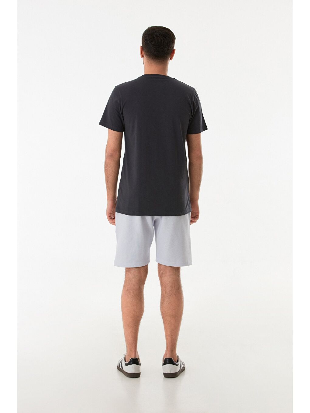 Antrasit Kabartma Baskılı Bisiklet Yaka Tişört-2