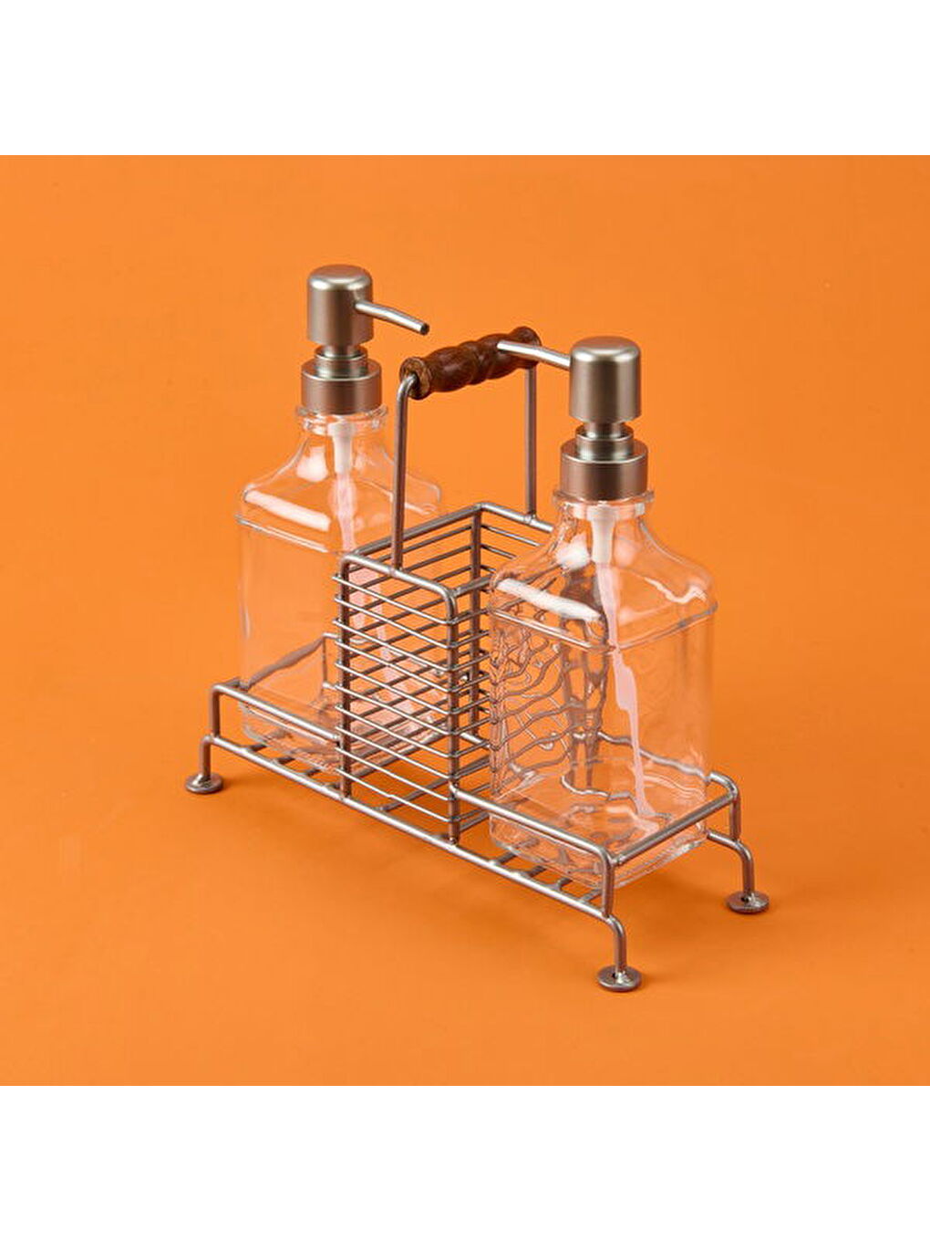 Renksiz Bland 2'li Metal Stantlı Cam Sıvı Sabunluk - Şeffaf / Gri - 200 ml-3