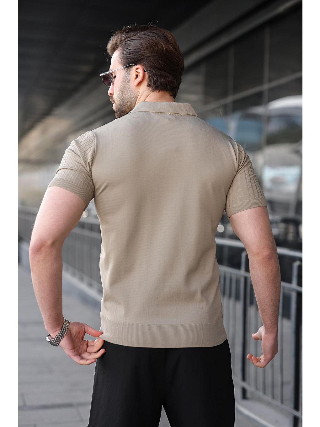 Bej Vizon Slim Fit Polo Yaka Triko Erkek Tişört E7472-3