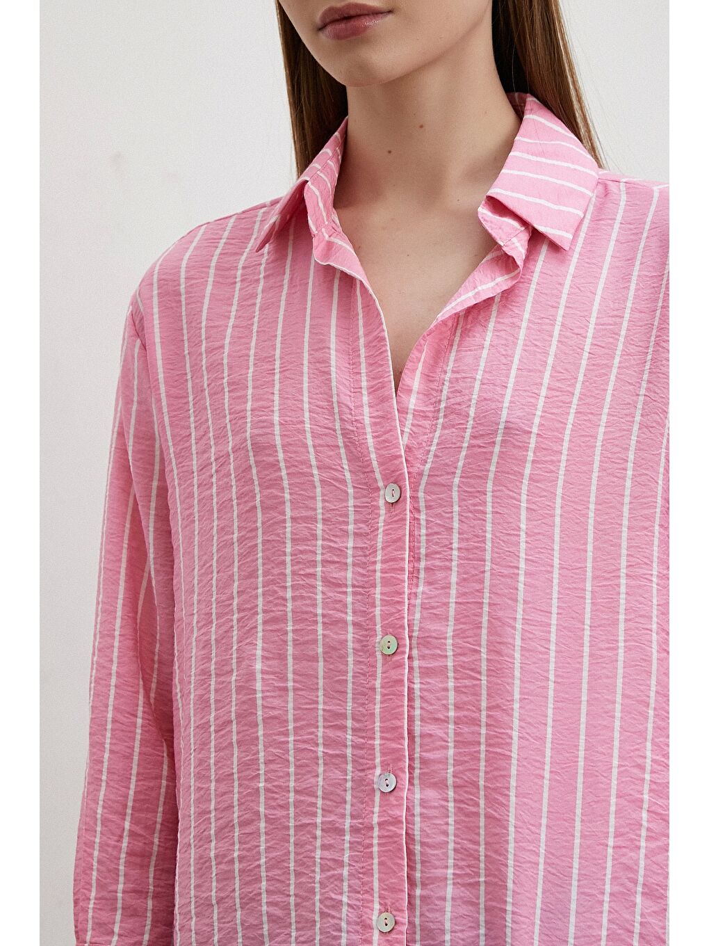 Çizgi Desenli Gömlek Pembe-2