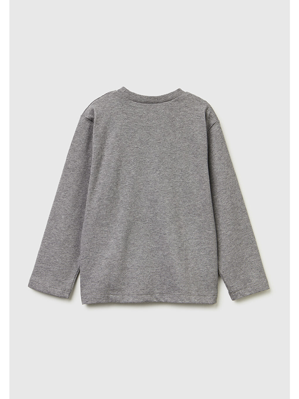 Gri Erkek Çocuk Antrasit Melanj Önü Logo Baskılı Jarse Uzun Kollu T-shirt-1