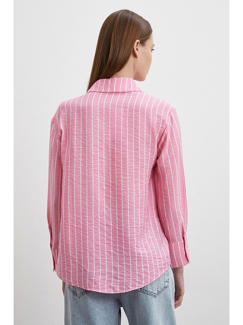 Çizgi Desenli Gömlek Pembe-3
