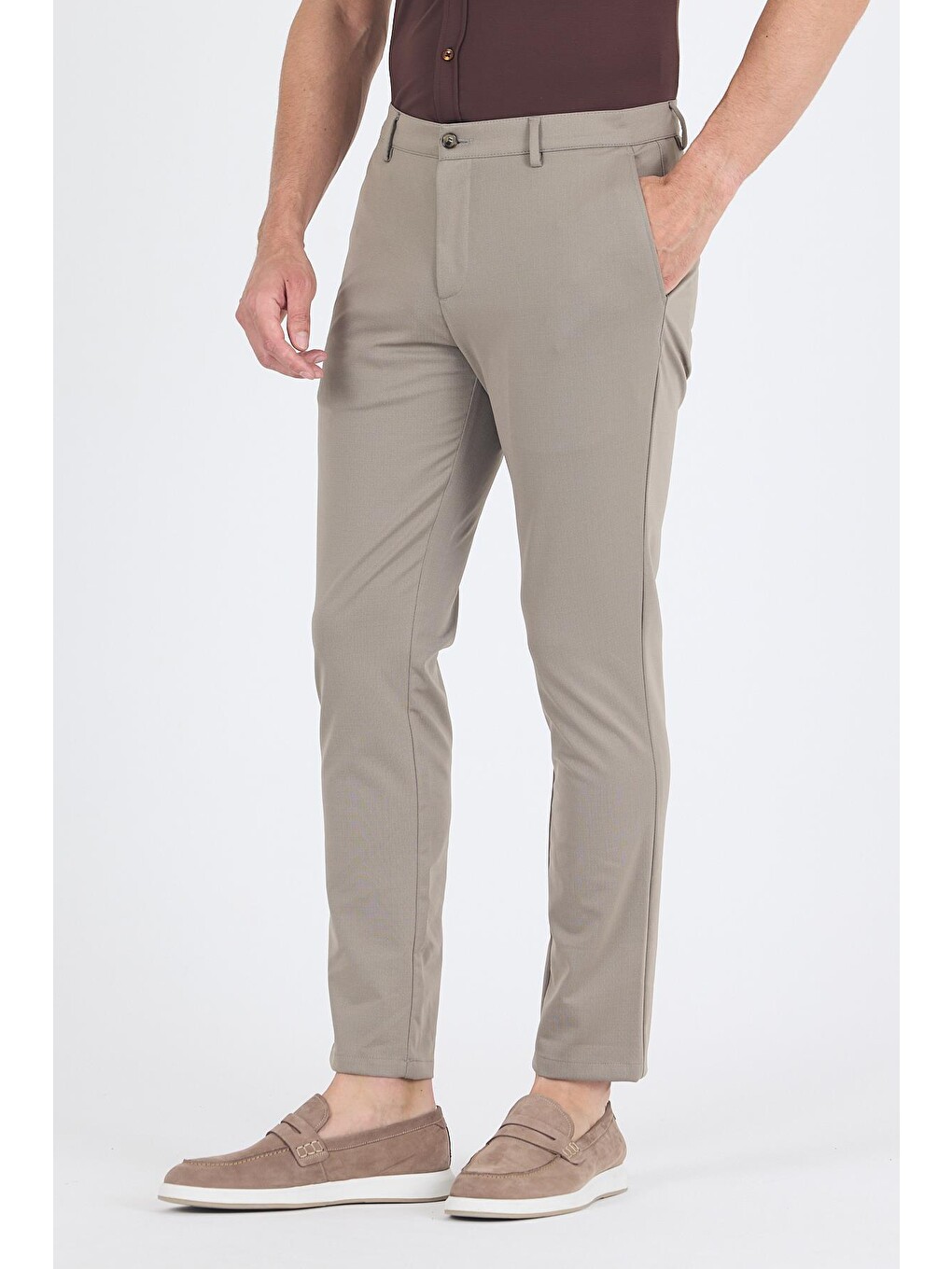 Kahverengi Koyu Vizon Yandan Cepli Casual Slim Fit Pantolon 1003250163-1