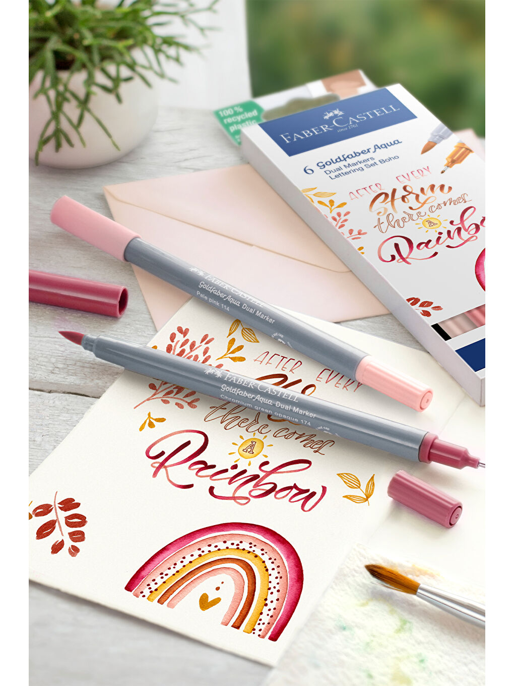 Goldfaber Aqua Çift Uçlu Markör 6’lı Kaligrafi Boho, Fırça ve Fineliner Uç, Kalıcı Mürekkep-3