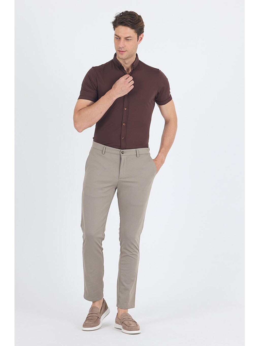 Kahverengi Koyu Vizon Yandan Cepli Casual Slim Fit Pantolon 1003250163-2