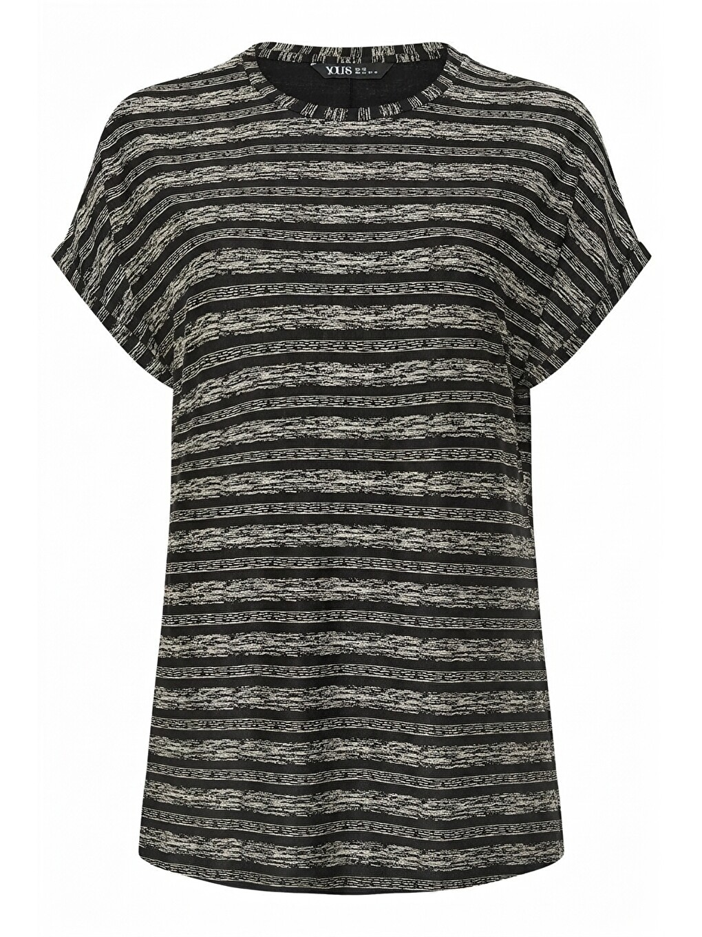 Siyah Çizgili Yırtmaçlı T-shirt-3