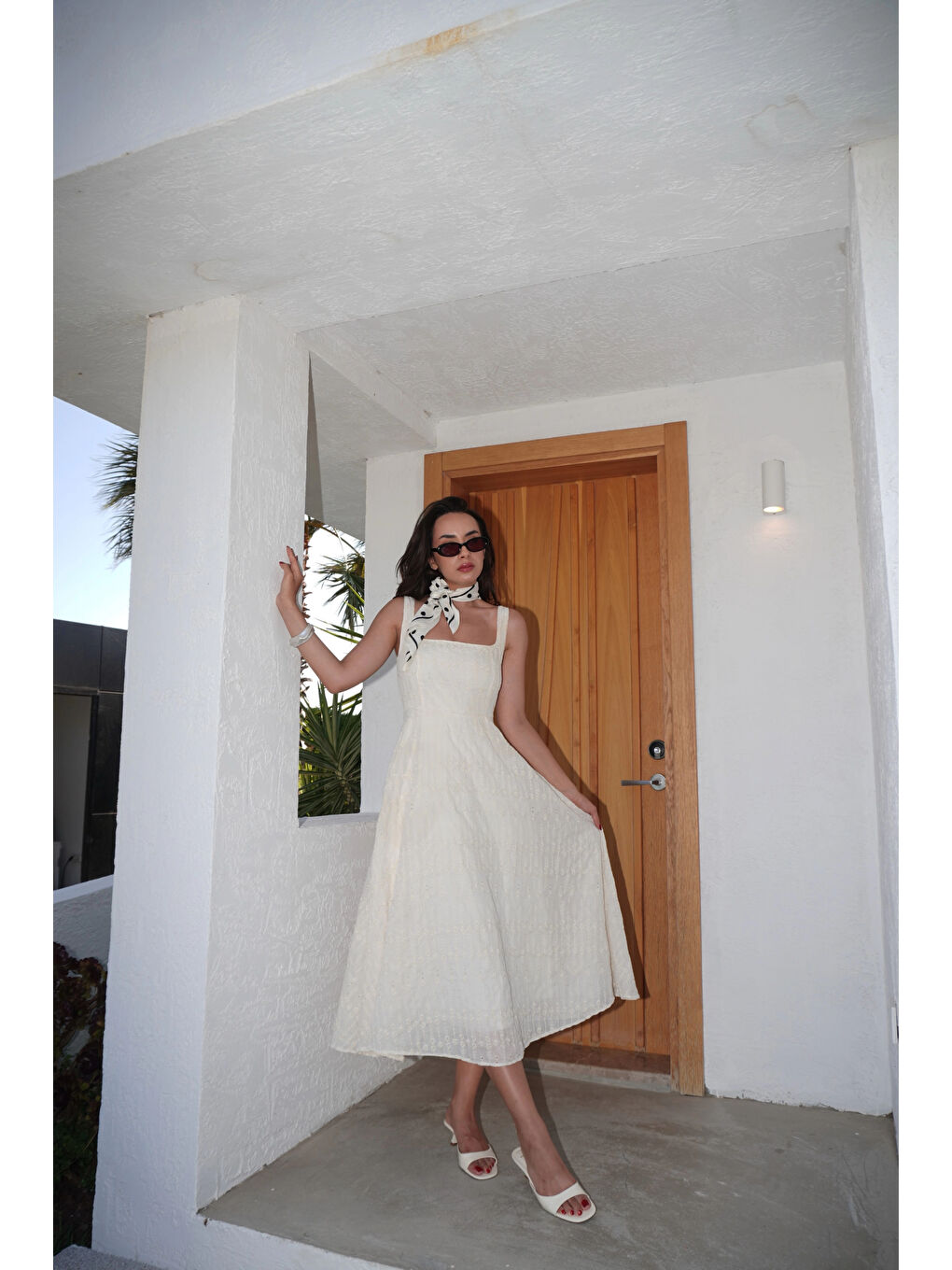 Kadın Sarı Astarlı Brode Uzun Elbise 0999-25134-3