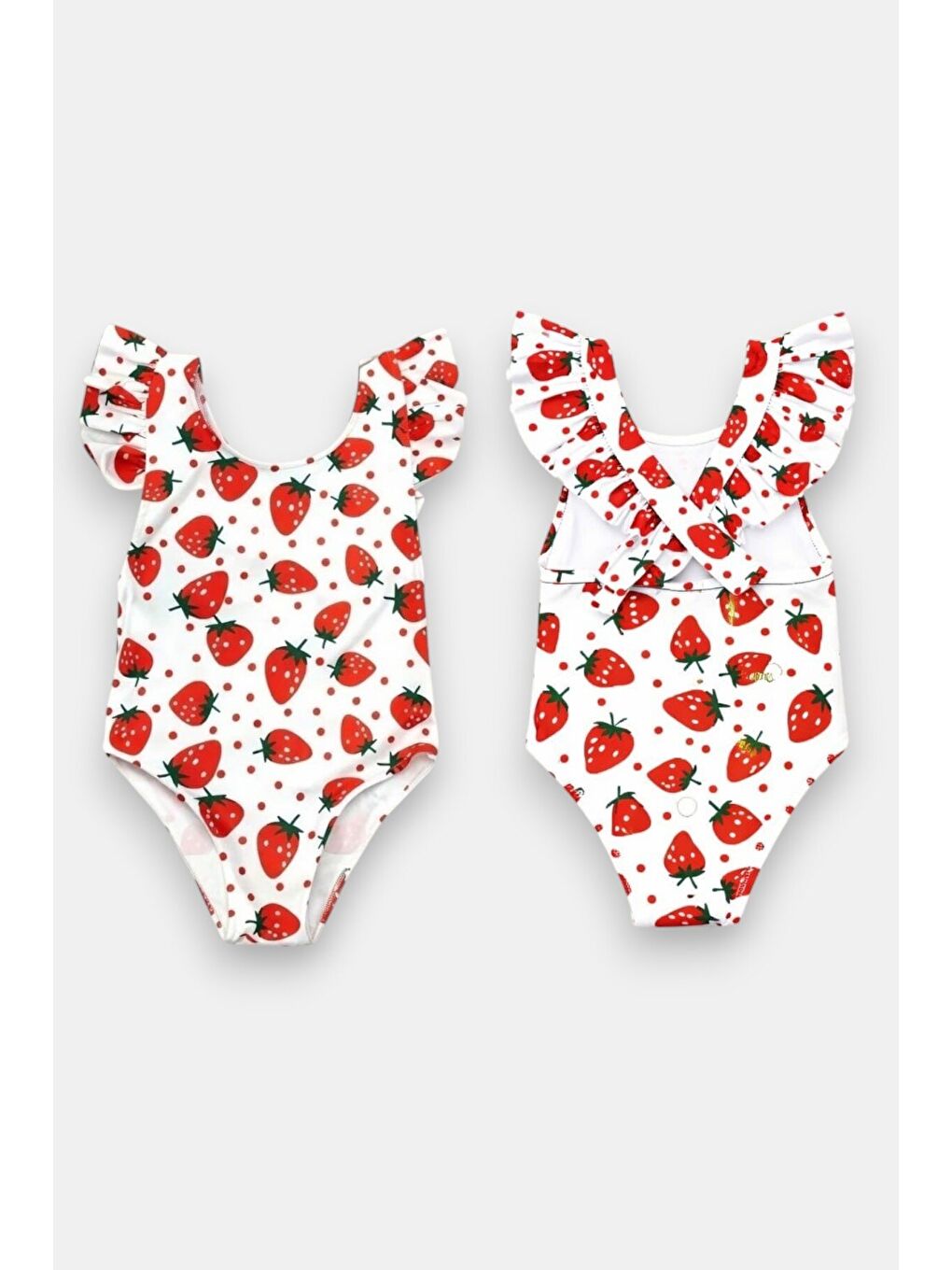 Kırmızı Kız Çocuk Fırfır Detaylı Tasarım Çapraz Askılı Mayo 12736