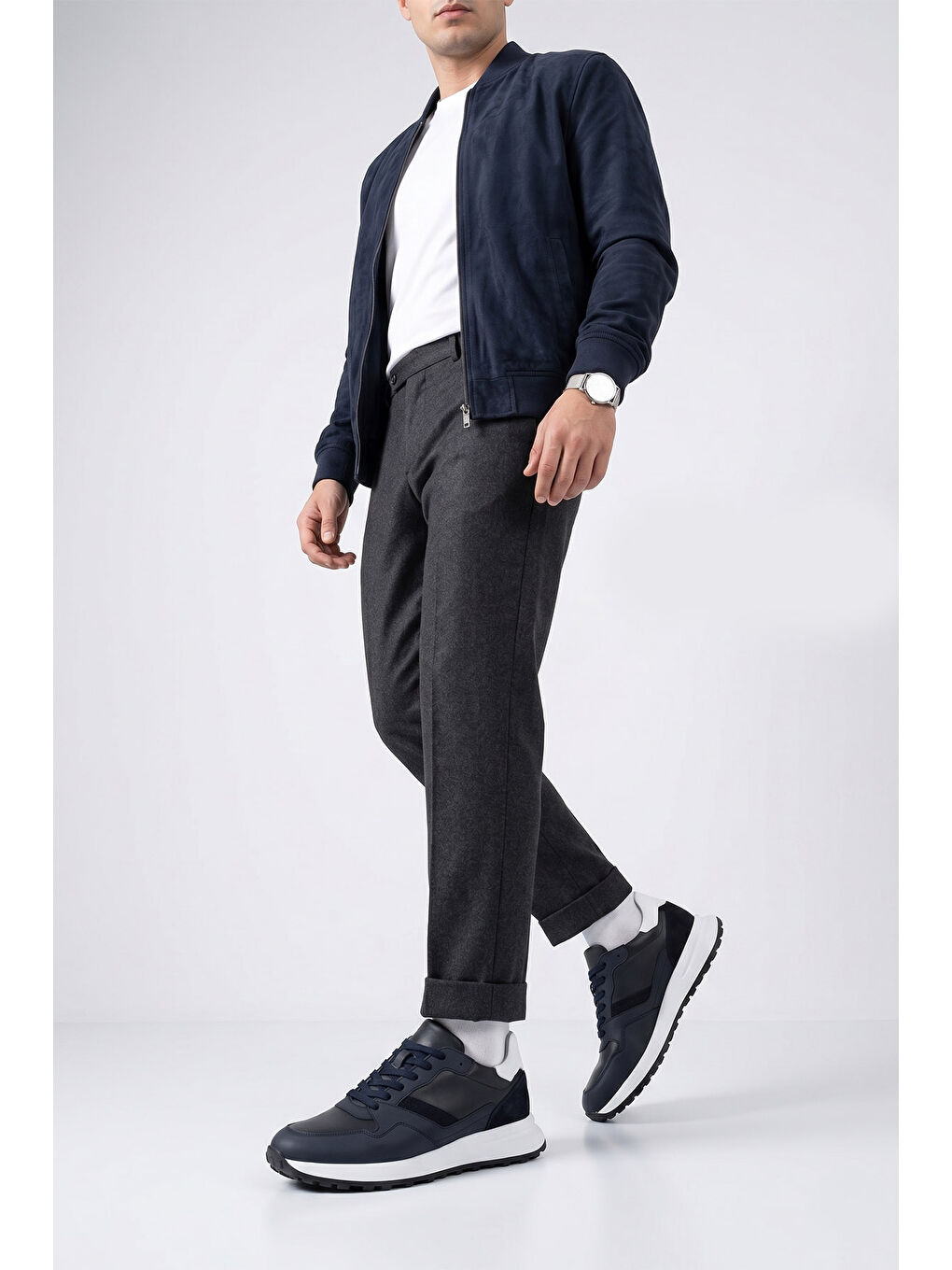 Lacivert Erkek AÇIK LACİVERT Bağcıklı Hakiki Deri Comfort Sneaker-2