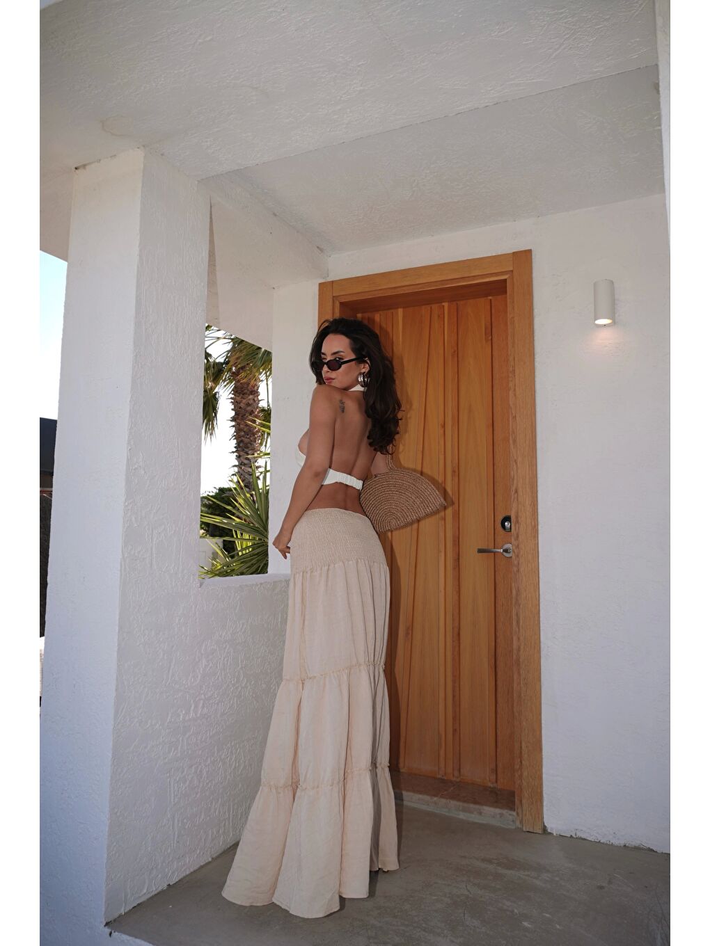 Kadın Bej Gipeli Yırtmaçlı Etek 1006-2587-2