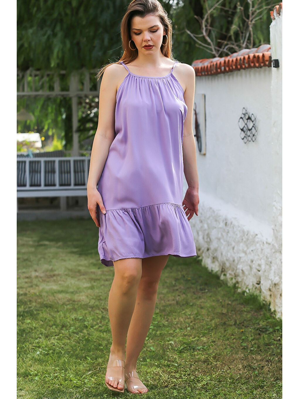 Chiccy Lila Eteği Fırfırlı Ayarlanabilir Askılı Casual Viskon Dokuma Elbise 105 66 - 2