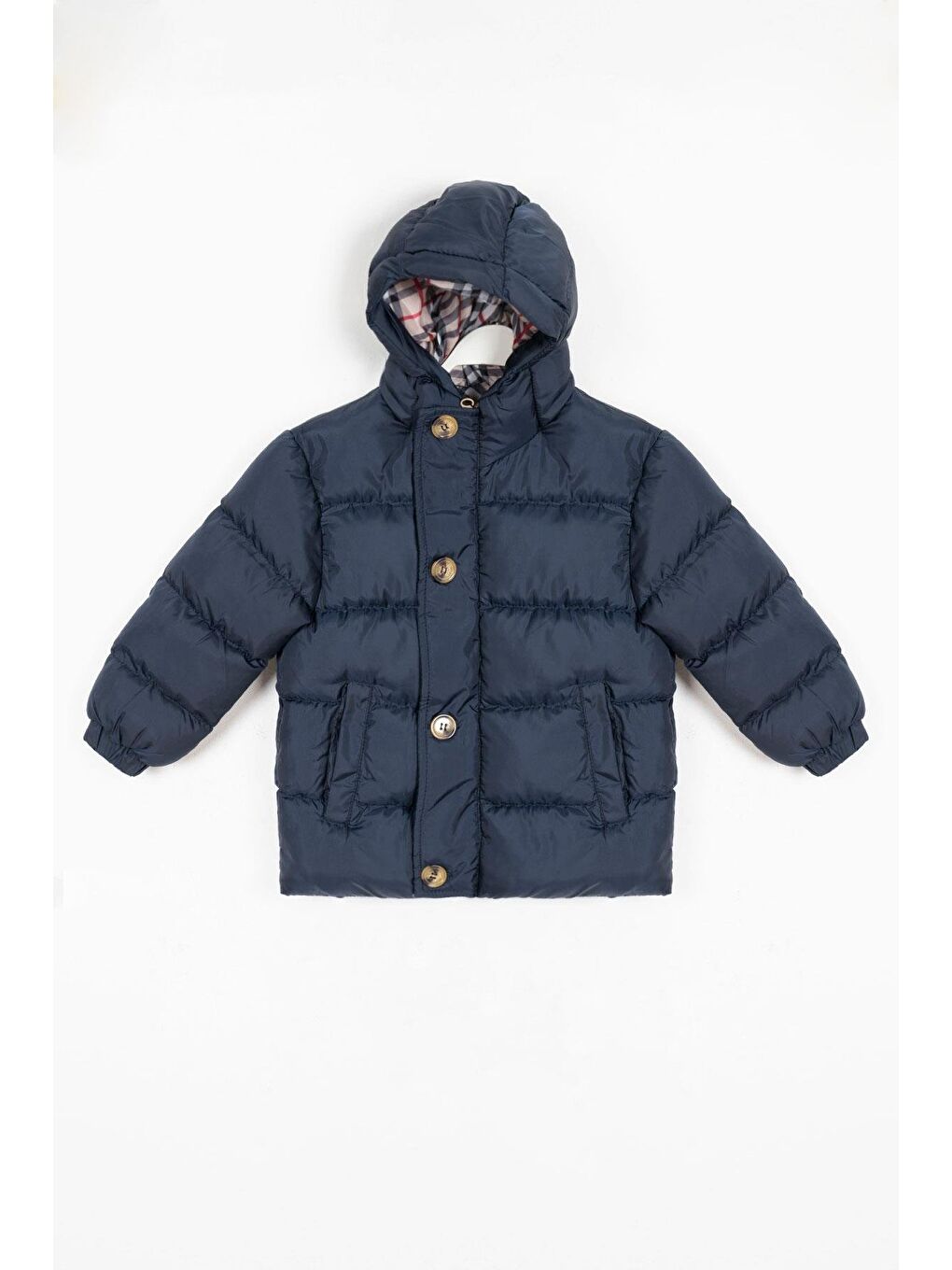 Kapüşonlu Uzun Kol Düğmeli Fermuarlı Lacivert Renk Erkek Çocuk Mont