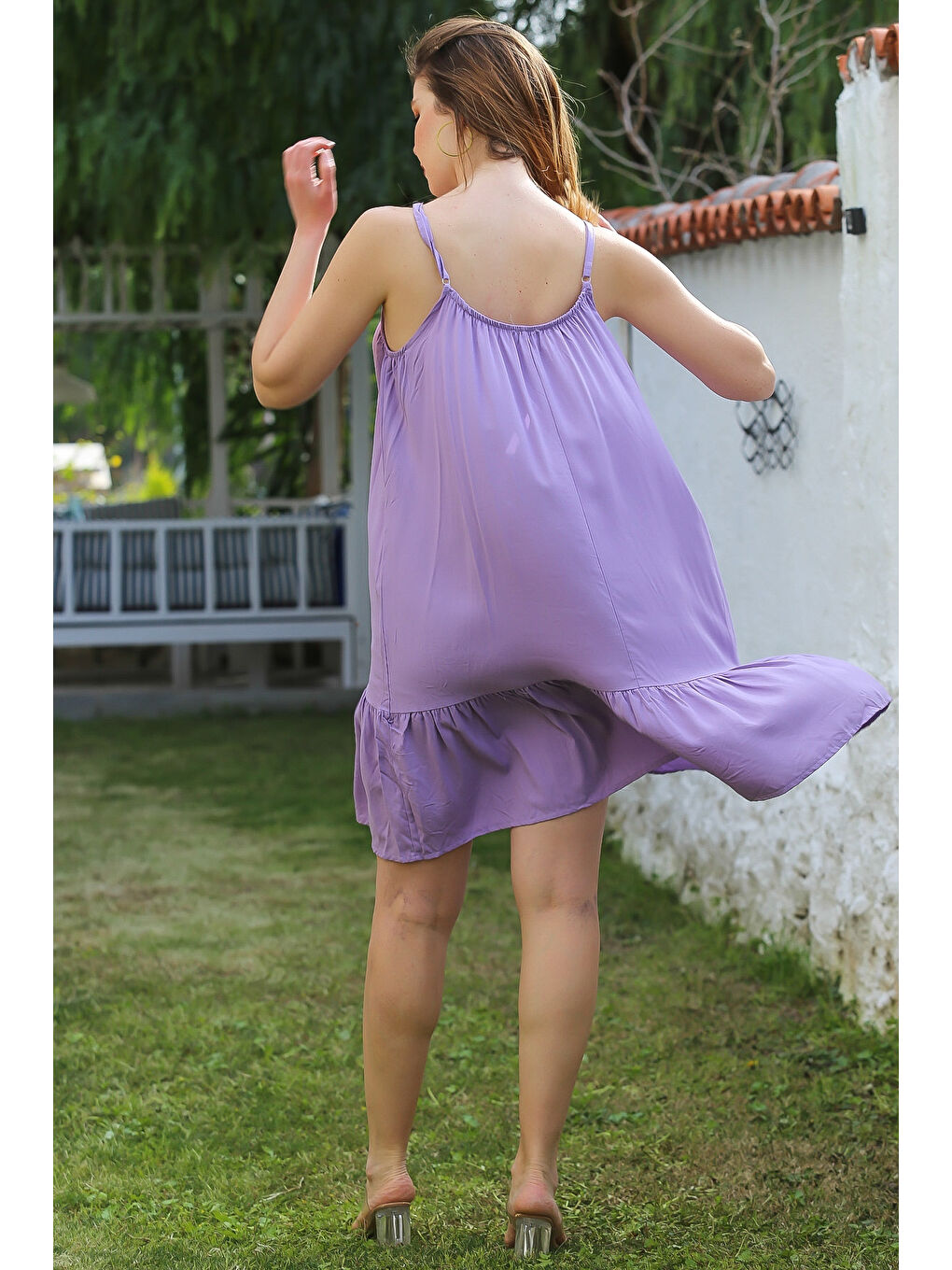 Chiccy Lila Eteği Fırfırlı Ayarlanabilir Askılı Casual Viskon Dokuma Elbise 105 66 - 4