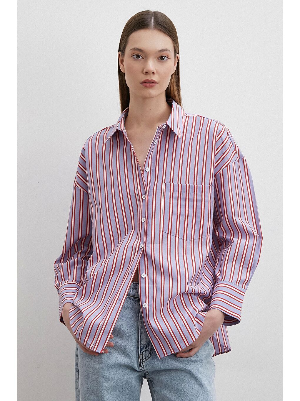 Marjin Çizgili Gömlek Mavi