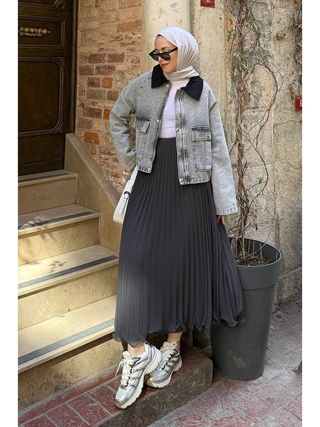 Çıtçıtlı Denim Ceket Gri