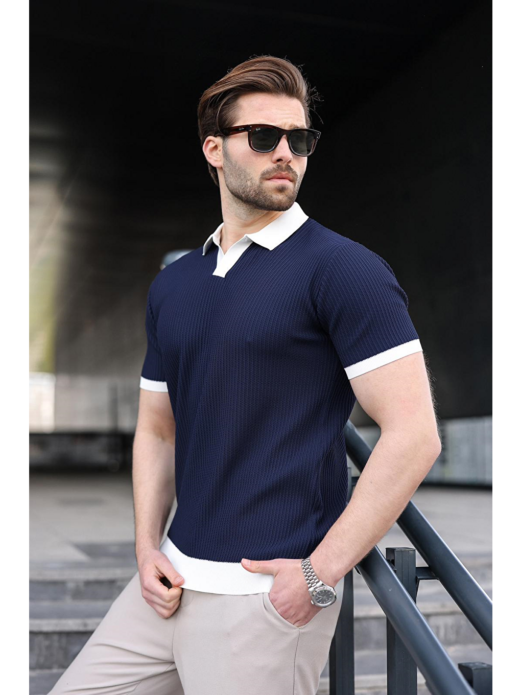 Lacivert Polo Yaka Triko Erkek Tişört E7464