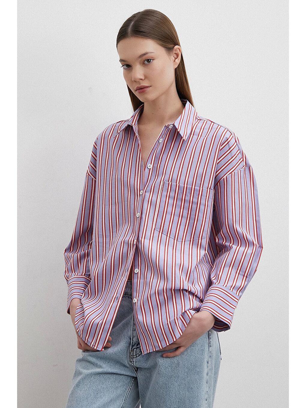 Marjin Çizgili Gömlek Mavi-1