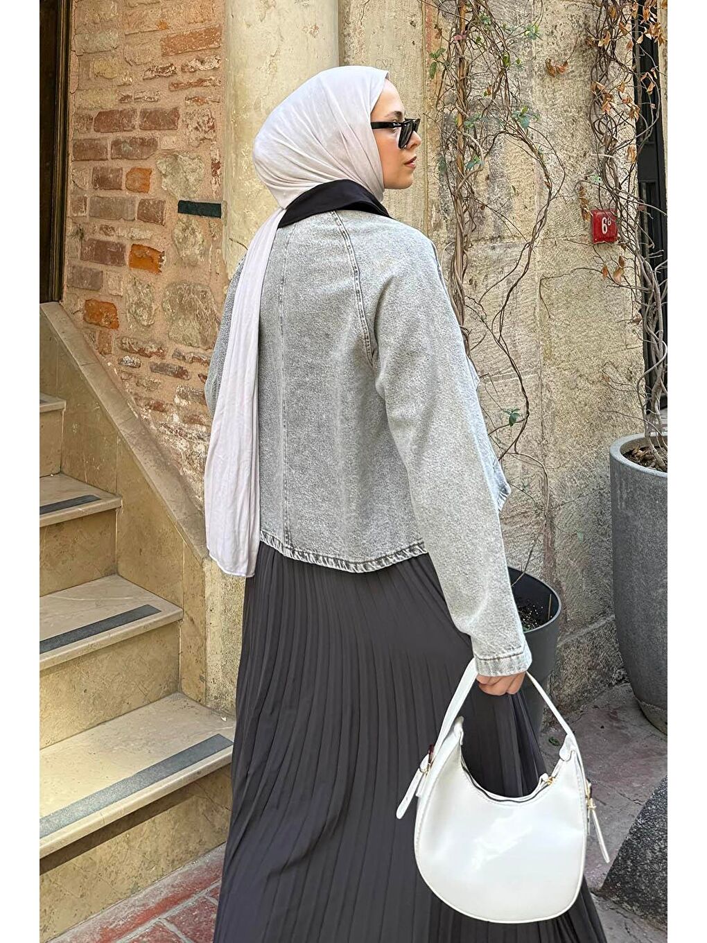 Çıtçıtlı Denim Ceket Gri-3