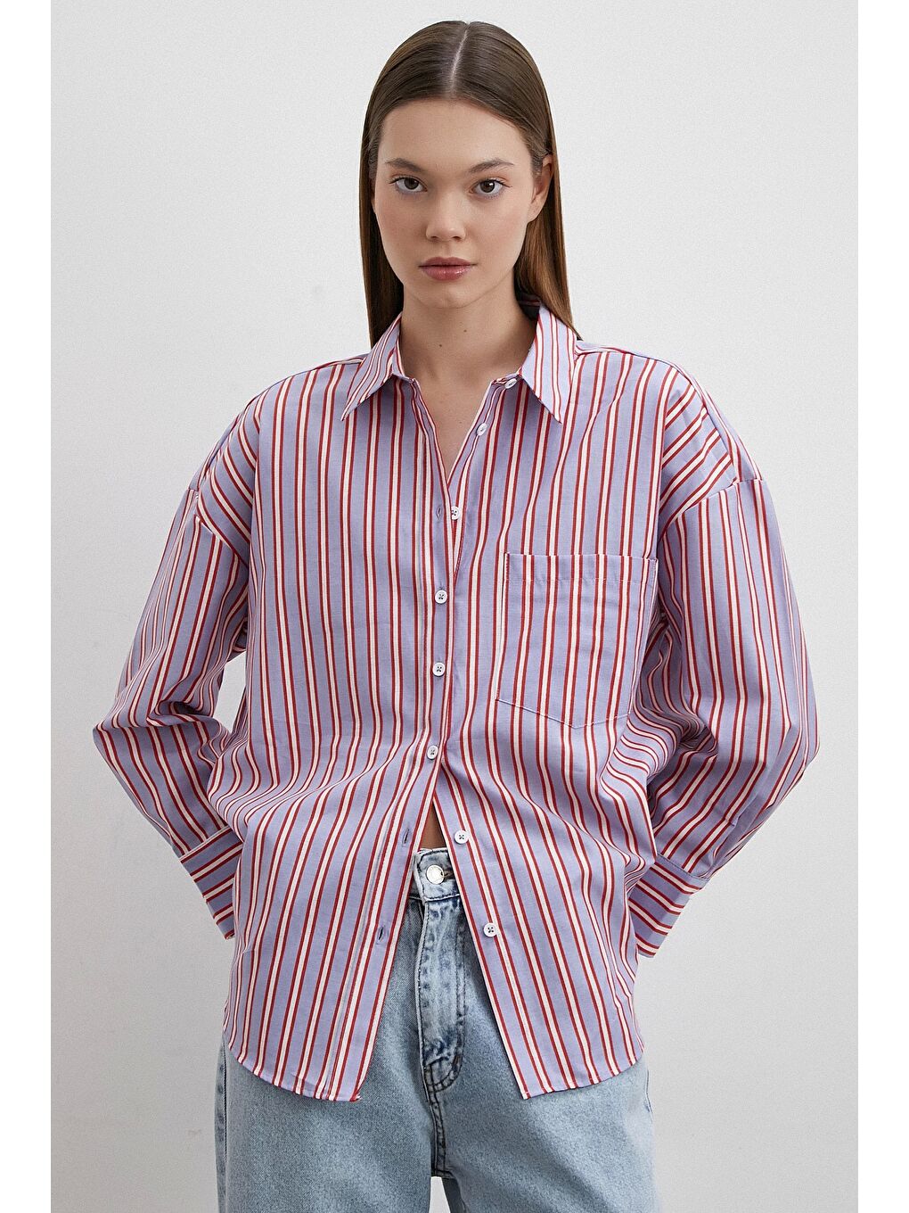 Marjin Çizgili Gömlek Mavi-2