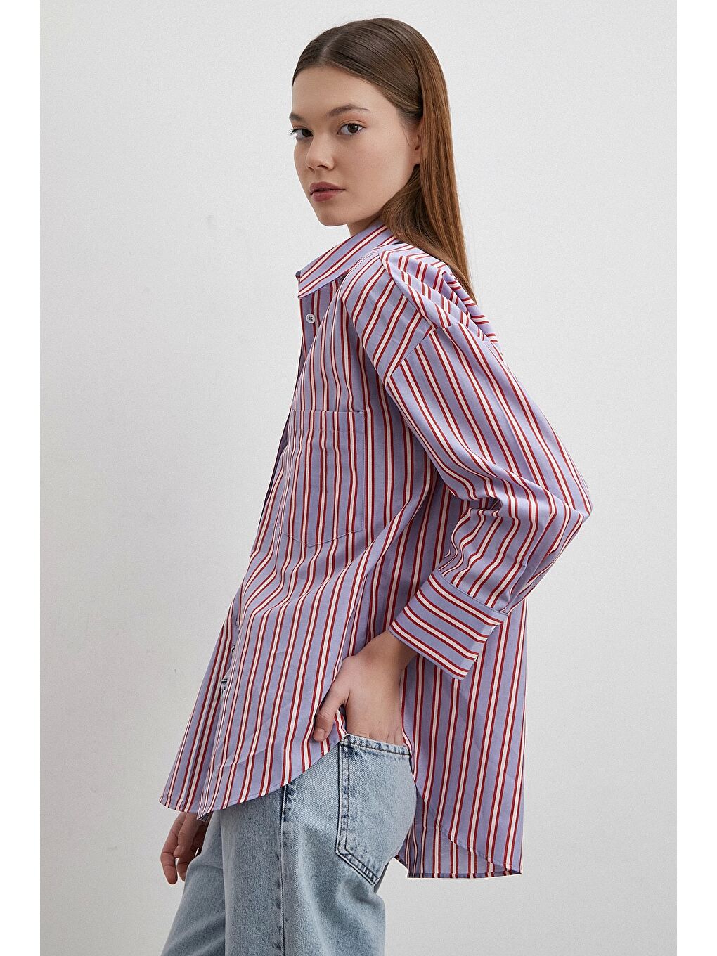 Marjin Çizgili Gömlek Mavi-3