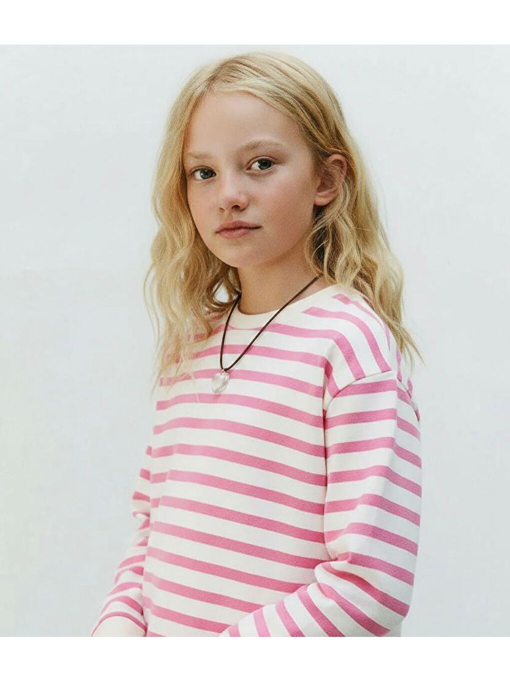 Kız Çocuk Pamuklu Pembe Çizgili Uzun Kollu Sweatshirt - Rahat Kalıp-1