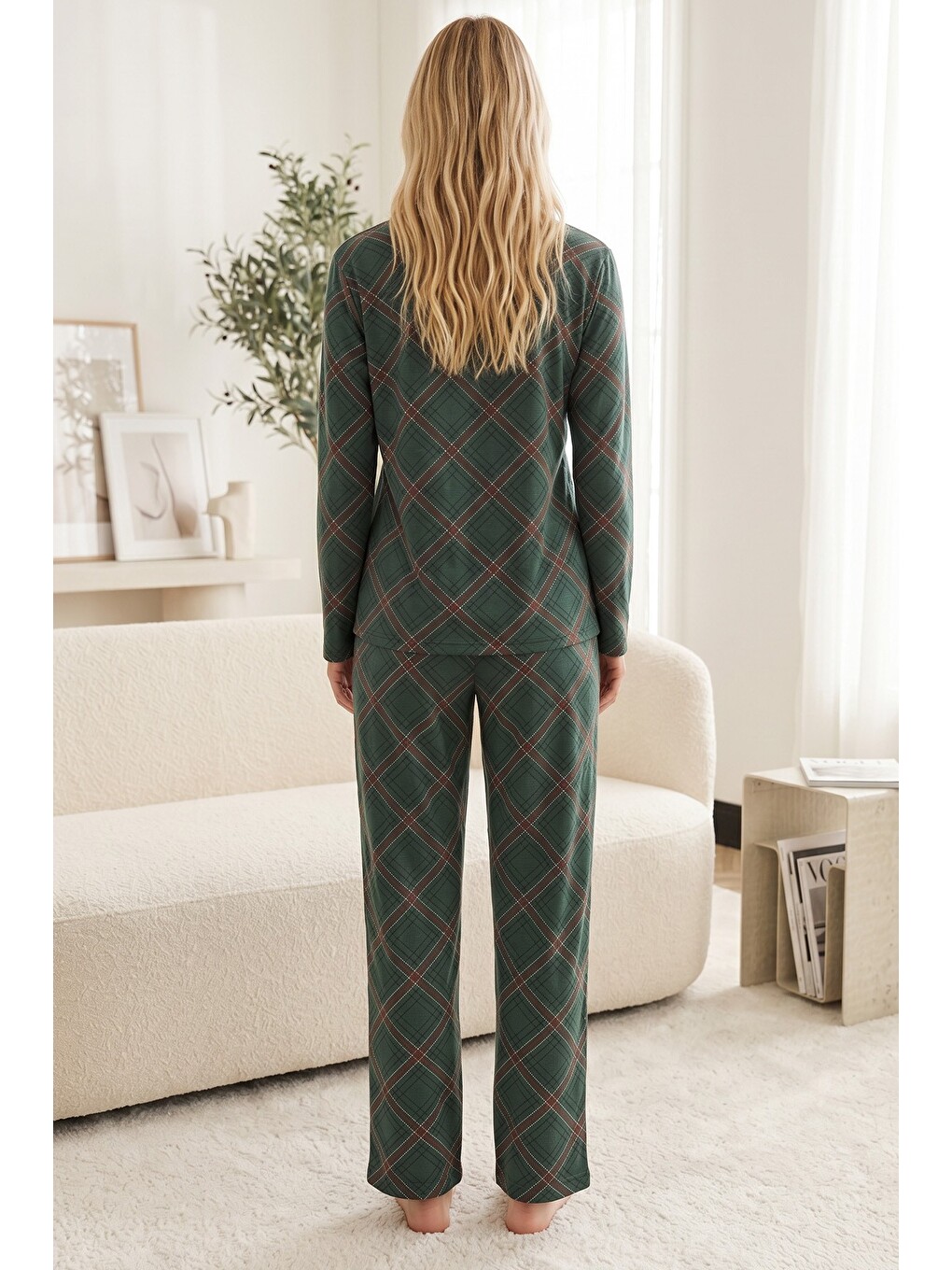 Yeşil Düğmeli Pamuklu Elastanlı Örme Pijama Takım26240354-2