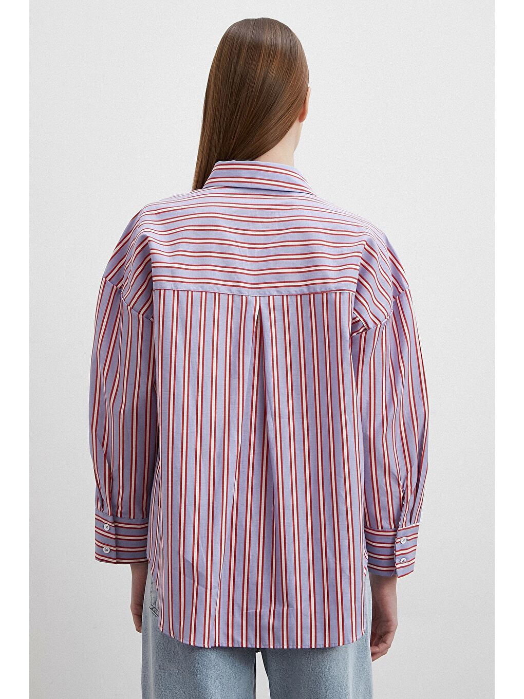 Marjin Çizgili Gömlek Mavi-5