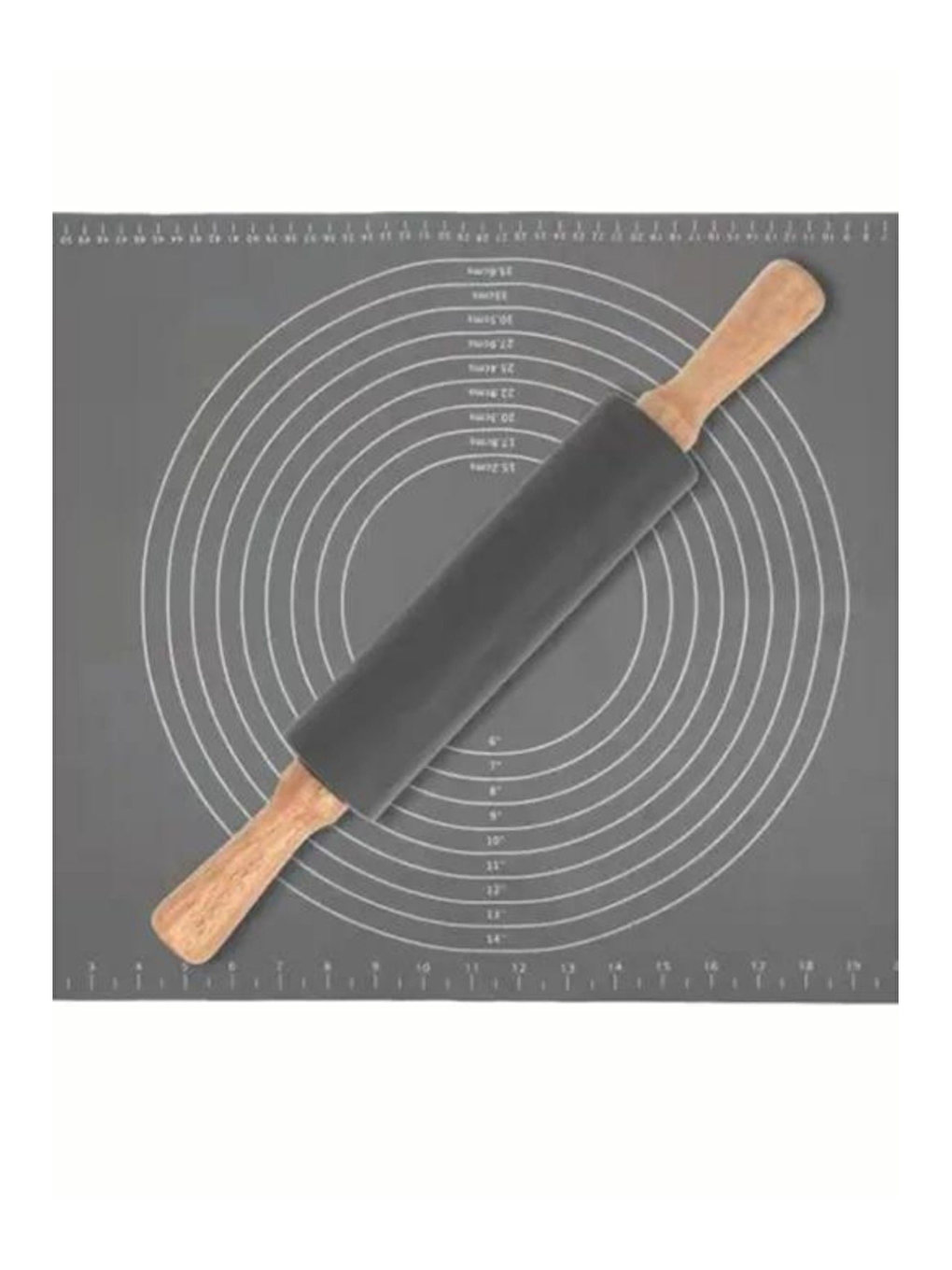 Bambu Saplı Siyah Silikon Merdane-Oklava Tekli-Hamur,Börek,Baklava Açma Merdanesi 42 cm-4