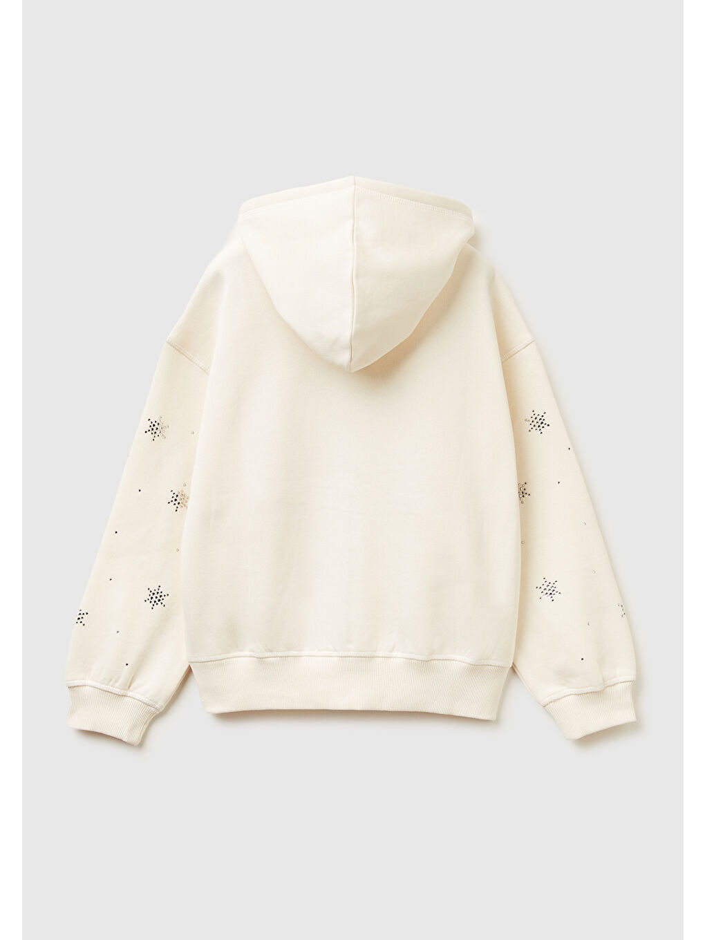 Kız Çocuk Ekru Kristal Aplikeli Logo Detaylı Fermuarlı Kapüşonlu Sweatshirt-1
