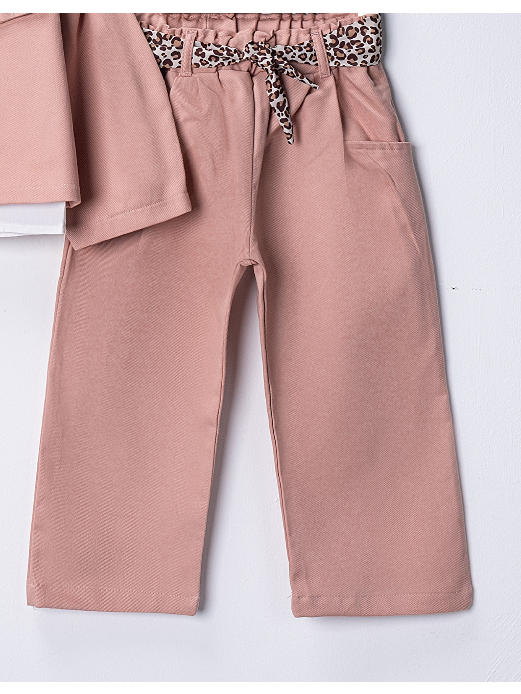 Pembe Kız Çocuk Gabardin Ceketli Takım – Düğmeli Dokuma Gömlekli, Beli Lastikli Kemerli Pantolon 2-5 Yaş-3