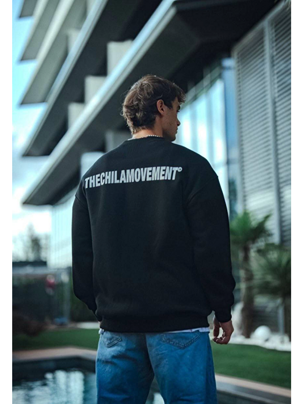 Kışlık Bisiklet Yaka Oversize Baskılı Sweatshirt - Siyah