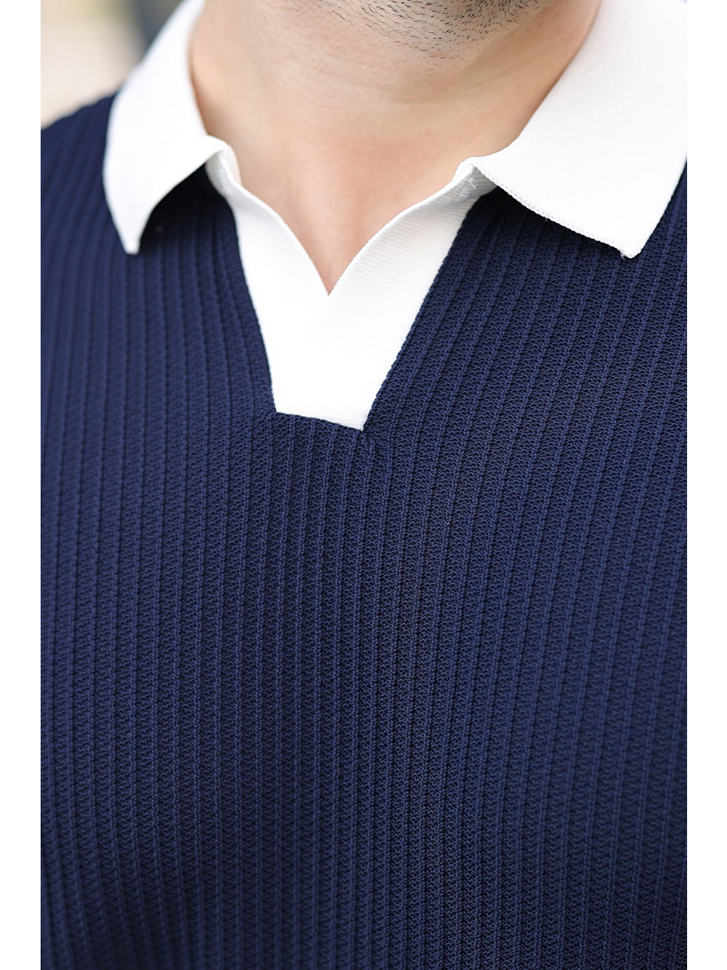 Lacivert Polo Yaka Triko Erkek Tişört E7464-2