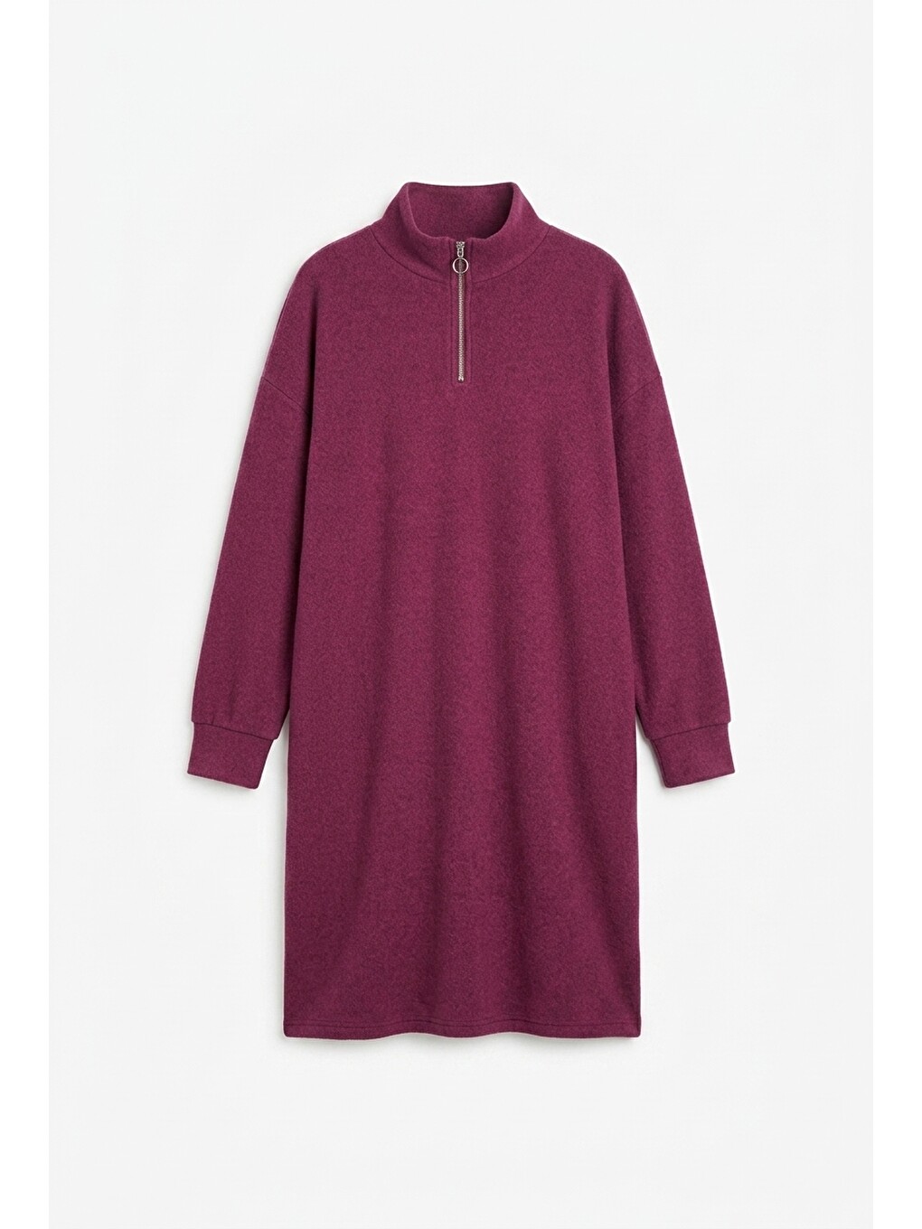 Bordo Fermuarlı Yumoş Elbise-1