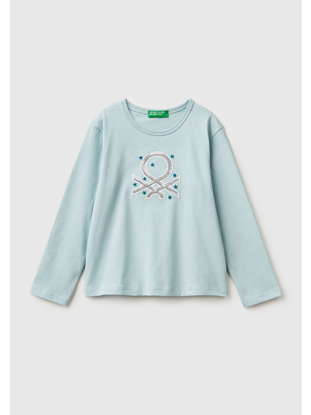 Kız Çocuk Su Yeşili Baskılı Payetli Regular Fit Uzun Kollu T-shirt