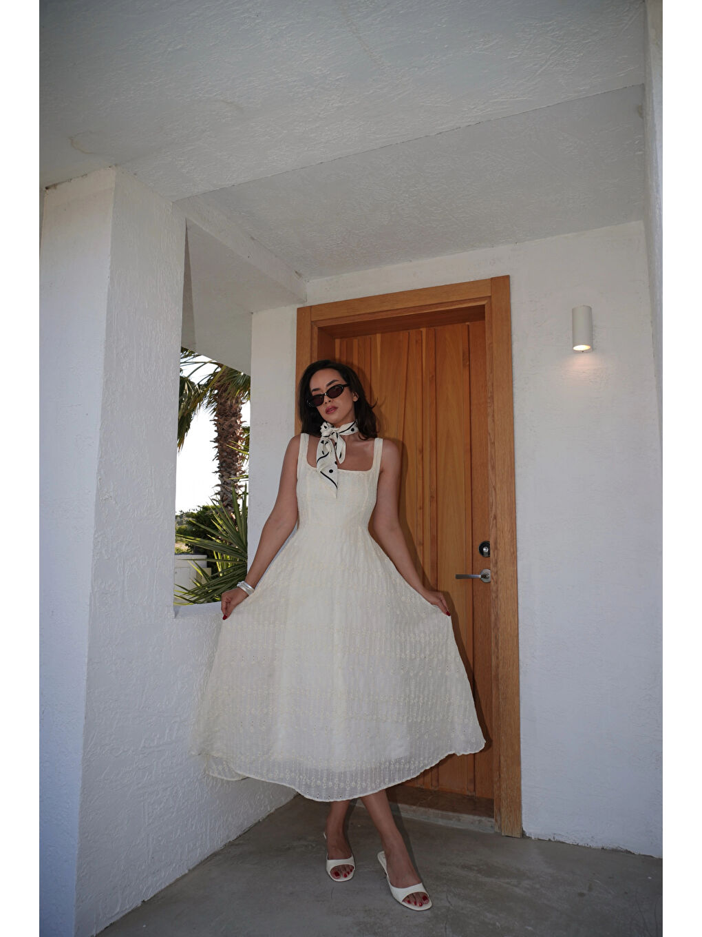 Kadın Sarı Astarlı Brode Uzun Elbise 0999-25134-4