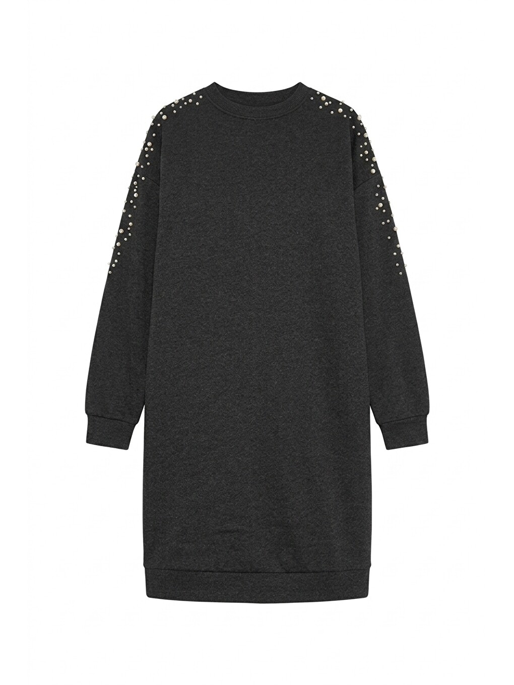 Siyah Bisiklet Yaka Basic Midi Elbise-1